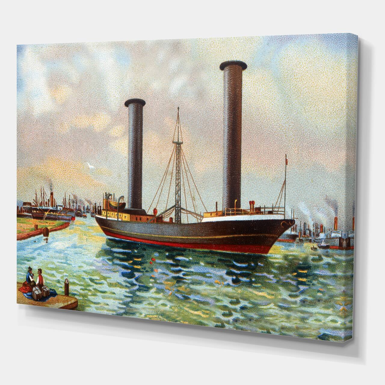 Designart - Ancient Boat Leaving The Harbor - Nautical & Coastal Canvas Wall Art Print